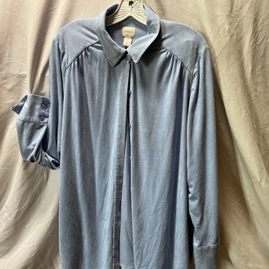 Chico's long, light blue ultra suede shirt